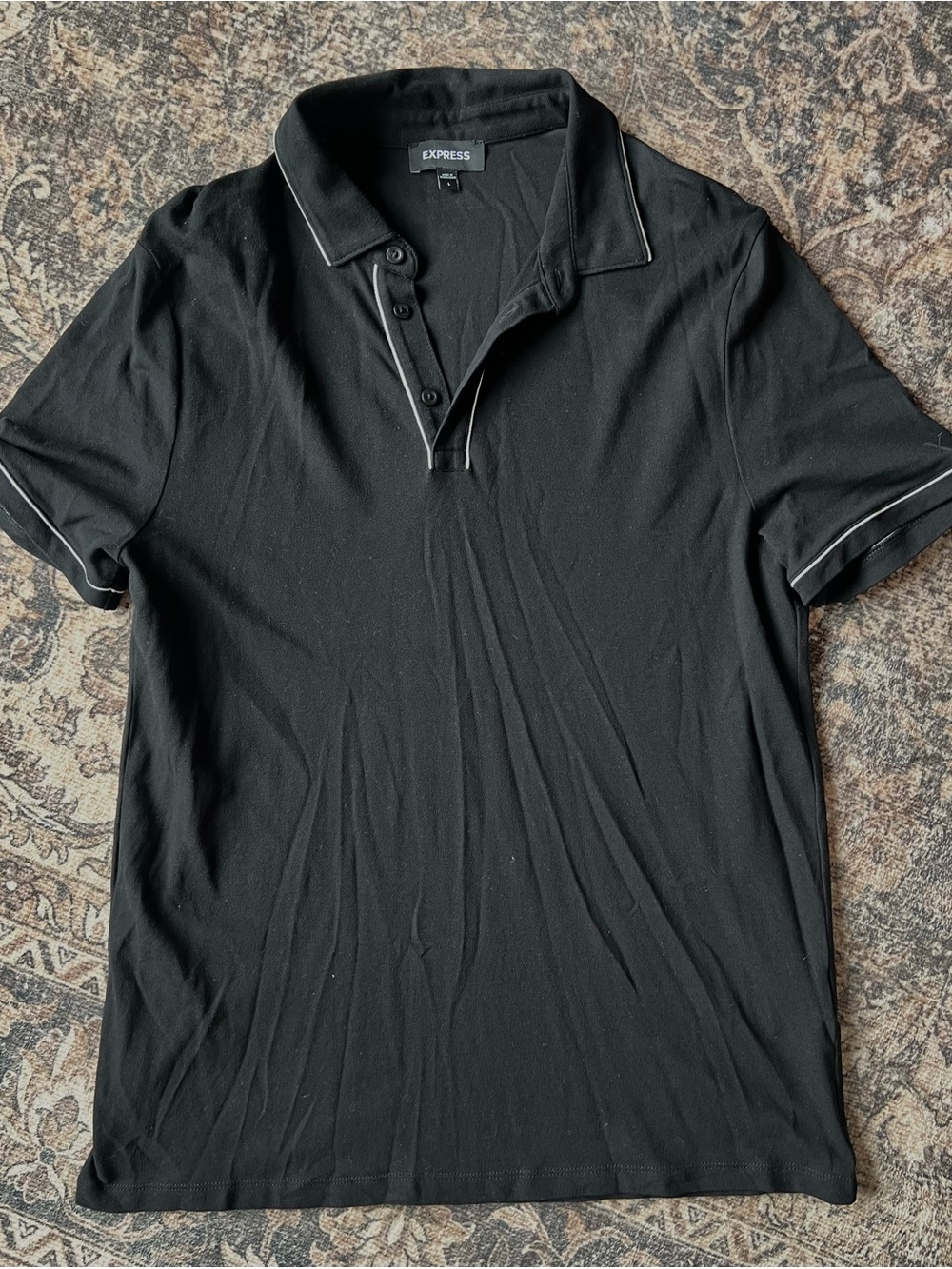Express Men Black Short Sleeve Polo Shirt Tipped Trim Size L